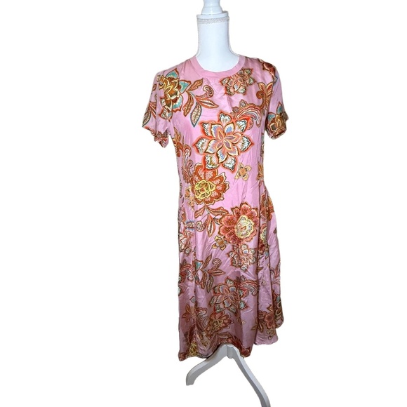 NWT Johnny Was Dress, Size XS Pink Multi Floral Handkerchief Silk, Cotton Slip - Picture 1 of 4